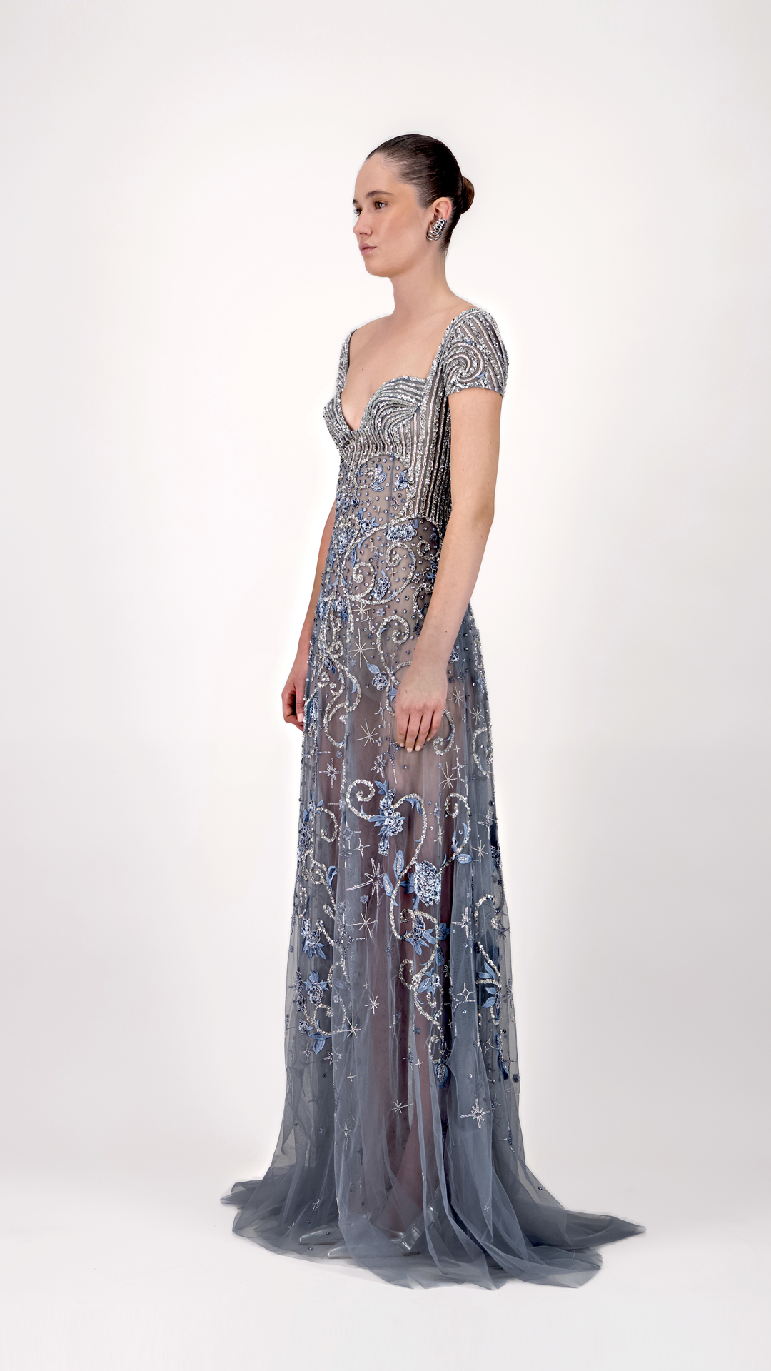 Cap Sleeve Embroidered Long Dress