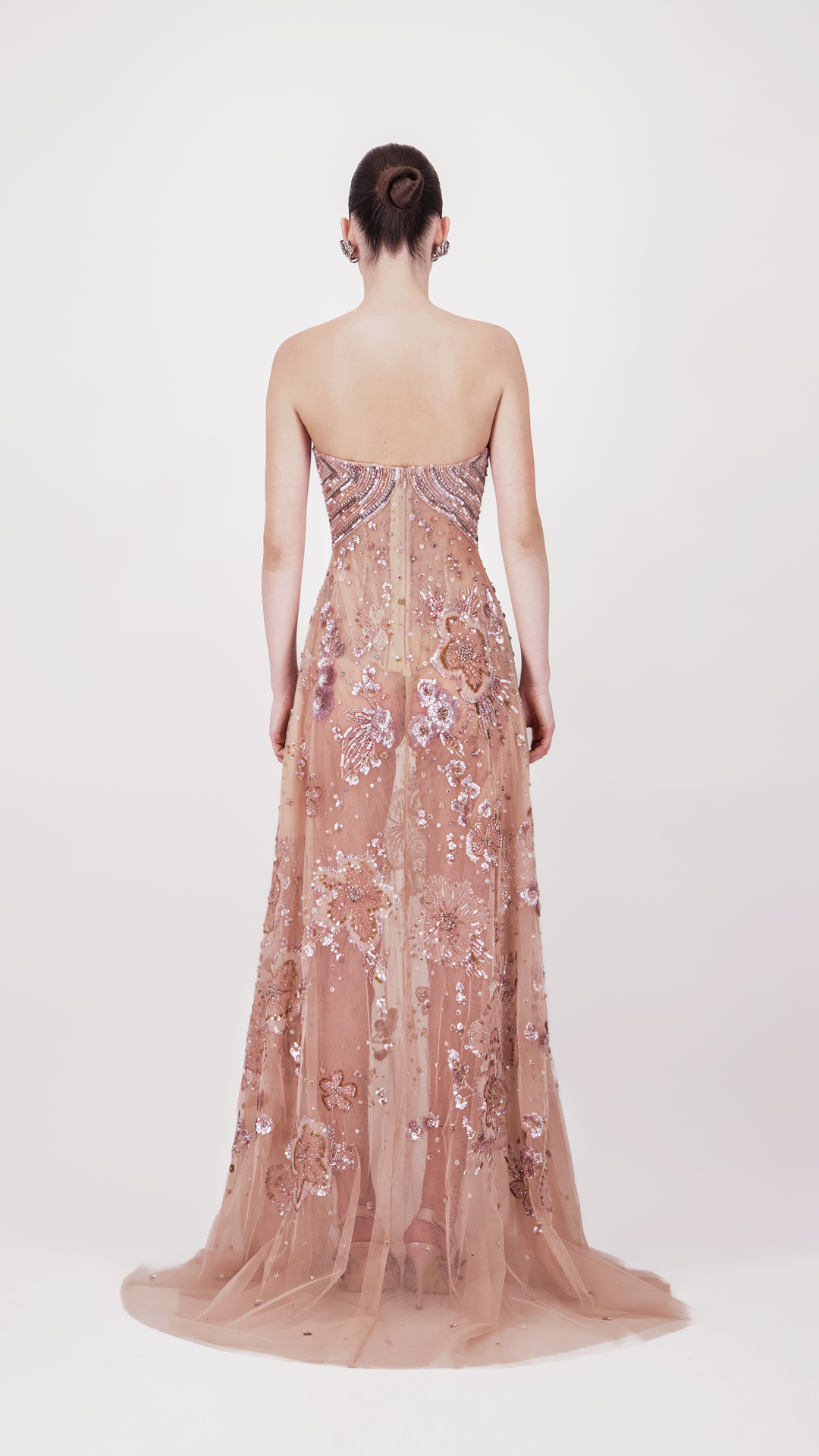 Strapless Embroidered Flared Long Dress