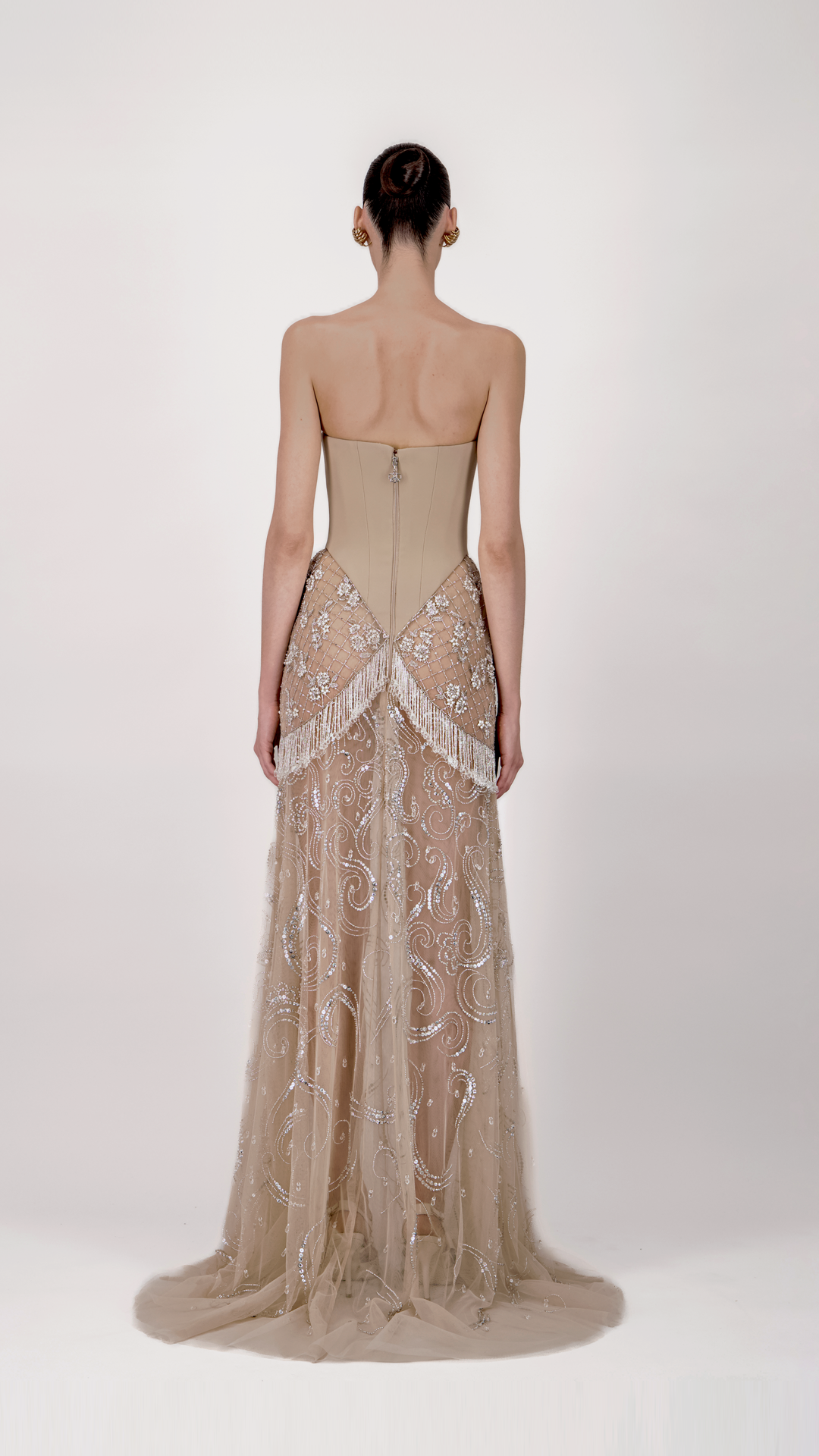 Strapless Embroidered Tulle Long Dress