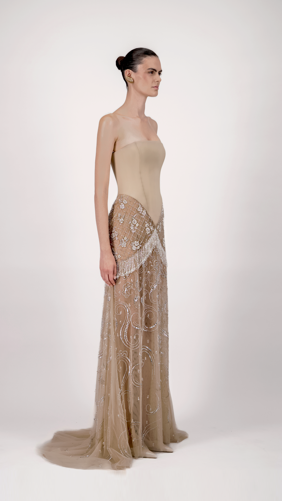 Strapless Embroidered Tulle Long Dress