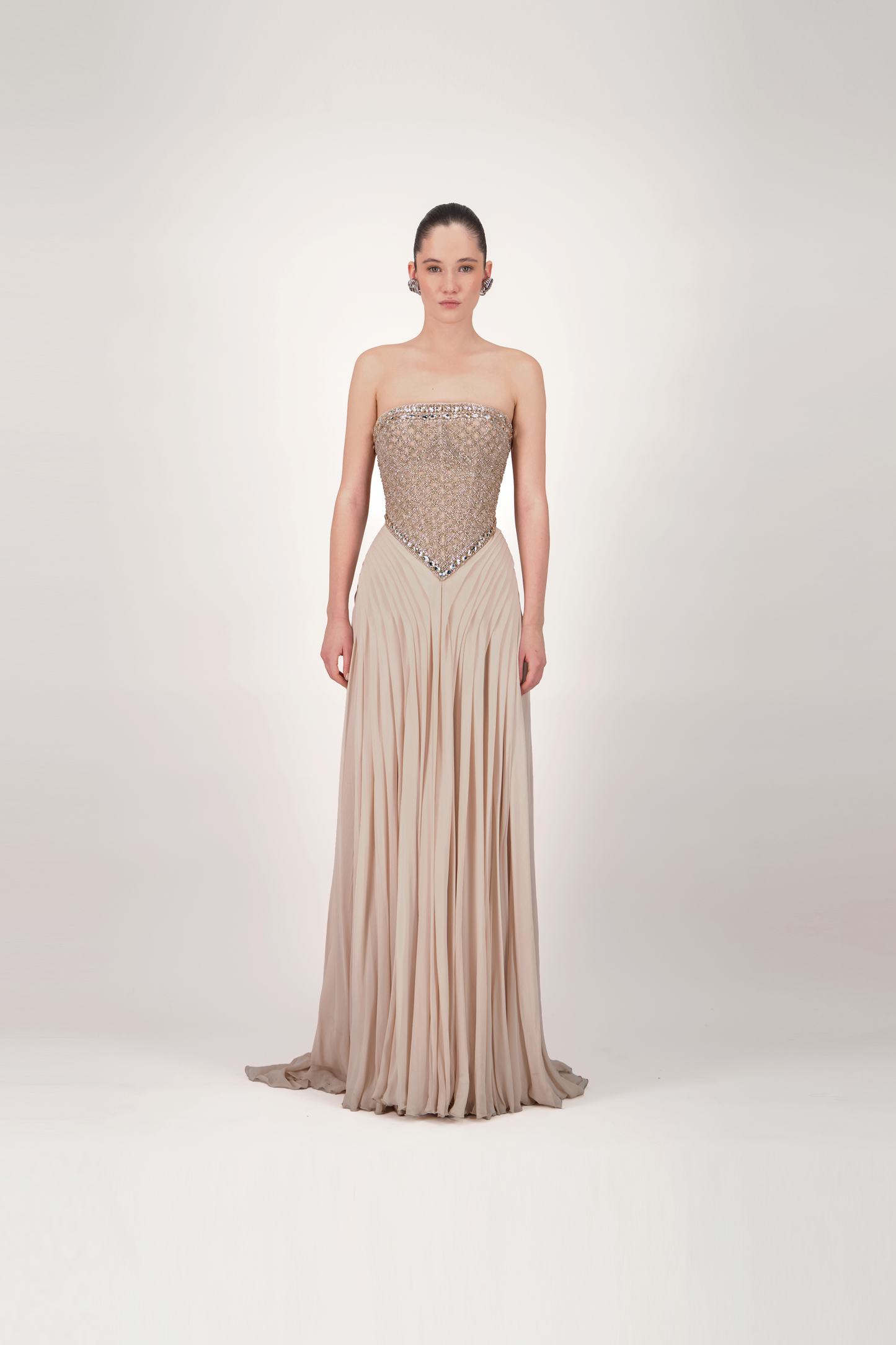 Strapless Embellished Corset Long Dress