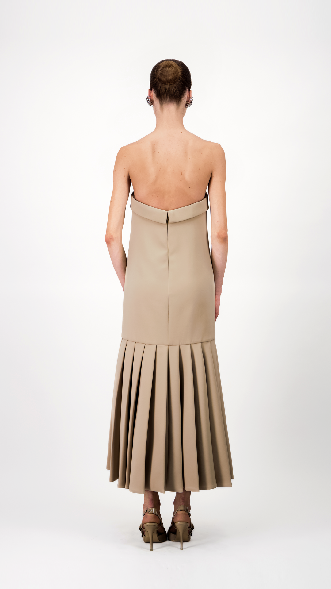 Strapless Pleated Midi Dress