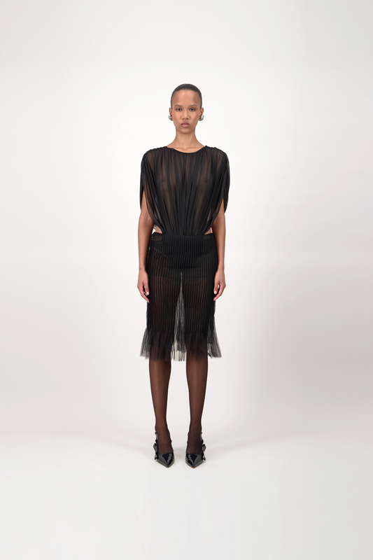 Sheer Pleated Short Skirt